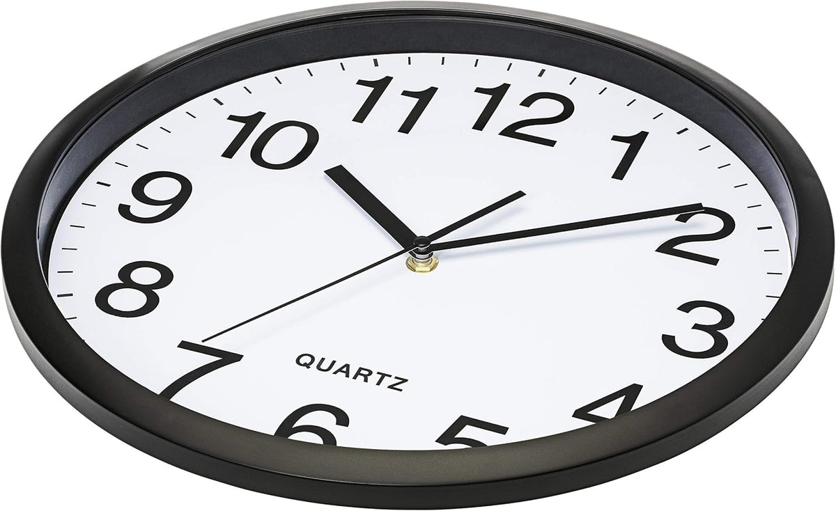 Bernhard Products Black Wall Clock Silent Non Ticking 10 Inch Bold Quality Quartz Battery Operated Round Easy to Read Home/Kitchen/Office/Classroom/School Clocks, Sweep Movement
