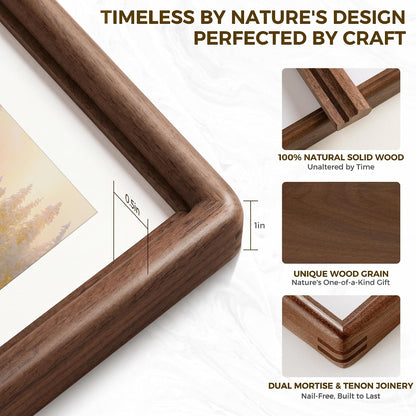FLYJOE 11x14 Picture Frame, Solid Walnut Wood Frame with Mat for 8x10 Photo