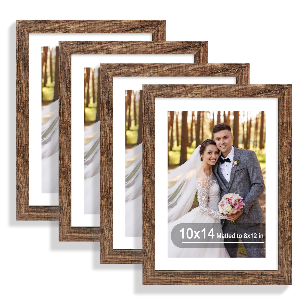 Hongkee 5x7 Picture Frame Set of 4, Real Glass and Wooden Frame, 4x6 Mat