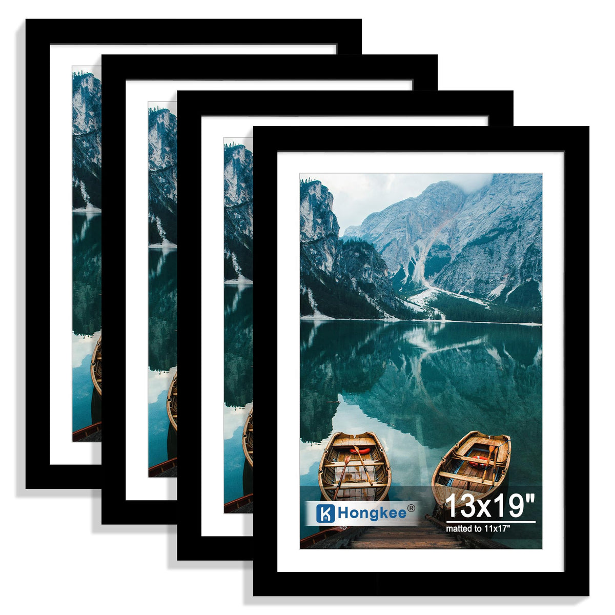 Hongkee 5x7 Picture Frame Set of 4, Real Glass and Wooden Frame, 4x6 Mat