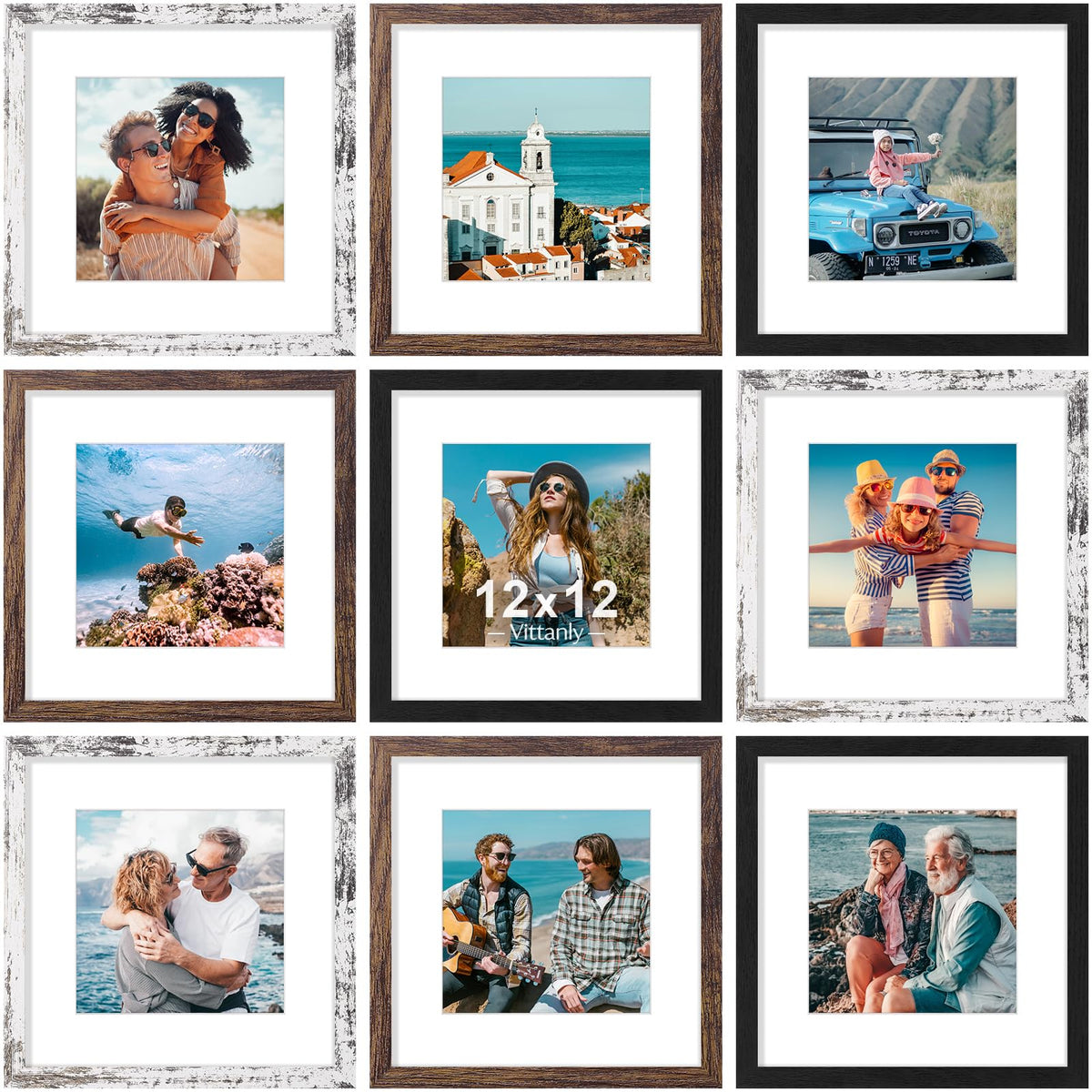 Vittanly 8x10 Picture Frames Set of 9 for Wall or Tabletop Display, Black
