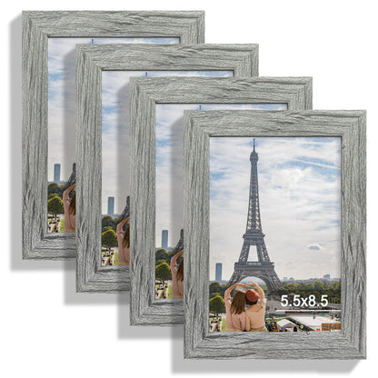 Hongkee 5x7 Picture Frame Set of 4, Real Glass and Wooden Frame, 4x6 Mat