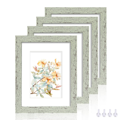 Hongkee 5x7 Picture Frame Set of 4, Real Glass and Wooden Frame, 4x6 Mat