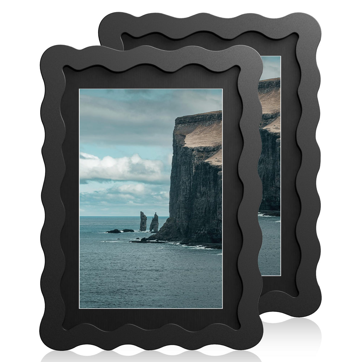 5x7 Wavy Picture Frame with 4x6 Mat, 5 x 7 Wood Frame, Real Glass