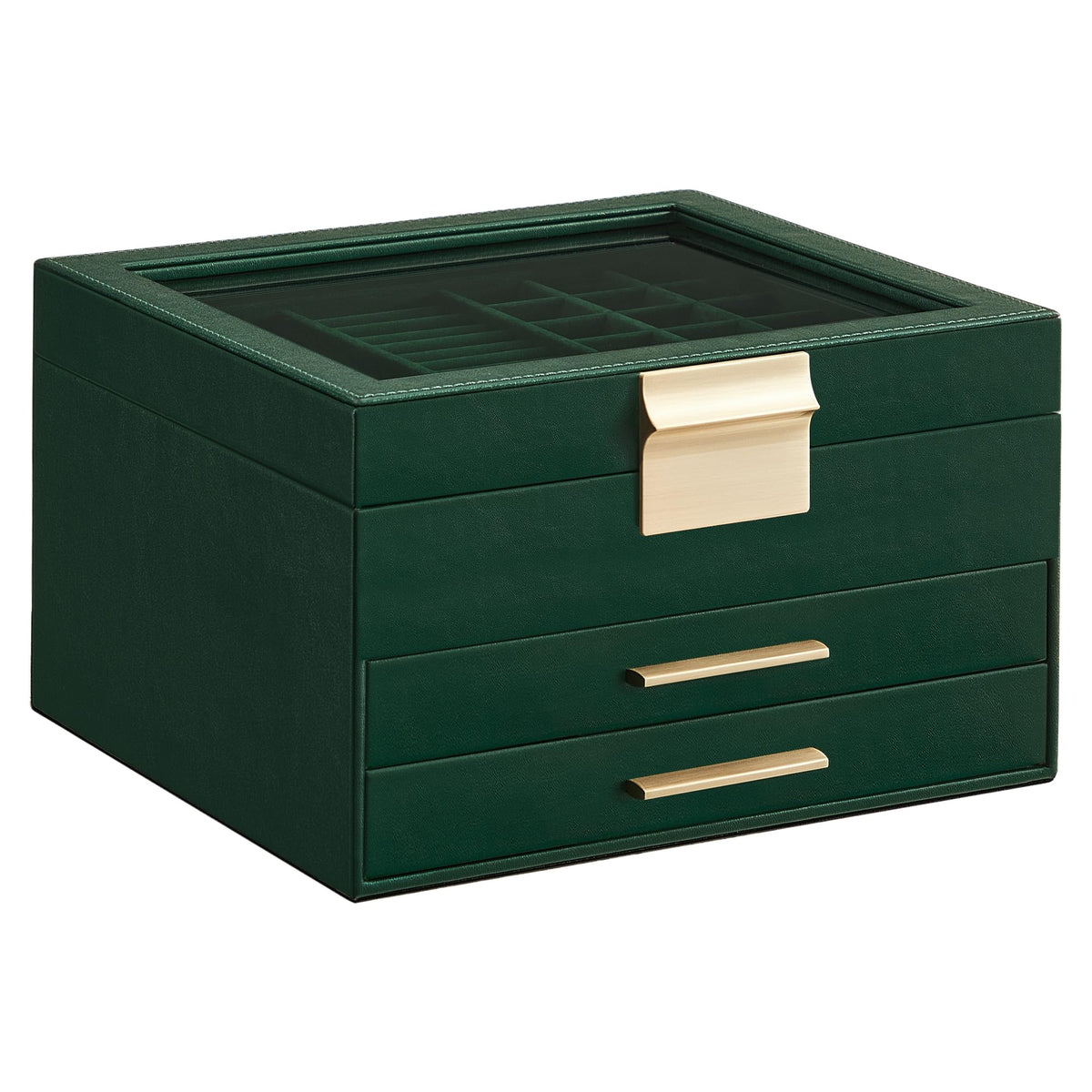 SONGMICS Jewelry Box Organizer, 3-Layer Storage with 2 Drawers, Glass Lid