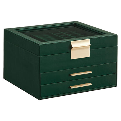 SONGMICS Jewelry Box Organizer, 3-Layer Storage with 2 Drawers, Glass Lid