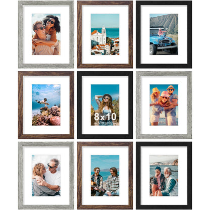 Vittanly 8x10 Picture Frames Set of 9 for Wall or Tabletop Display, Black