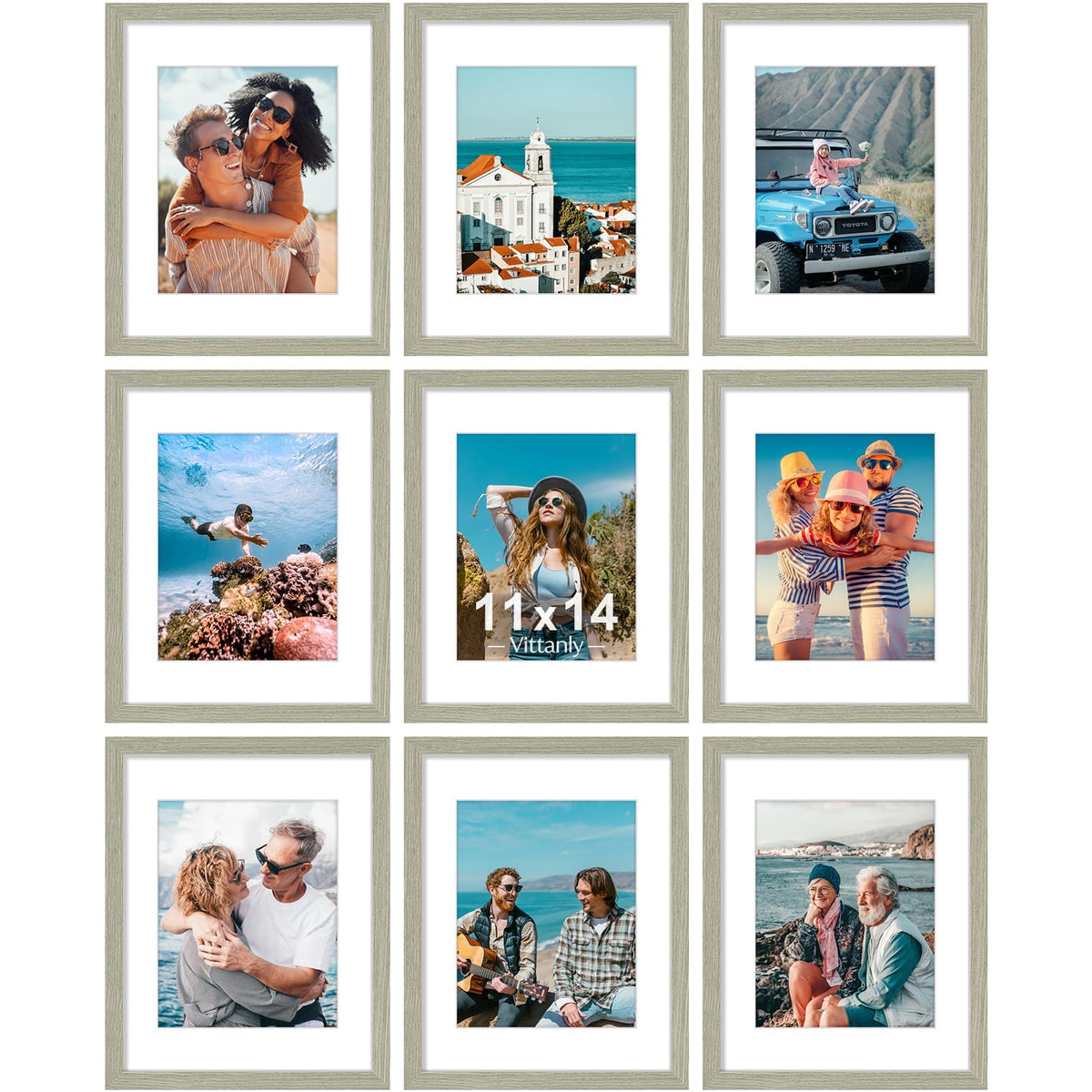 Vittanly 8x10 Picture Frames Set of 9 for Wall or Tabletop Display, Black