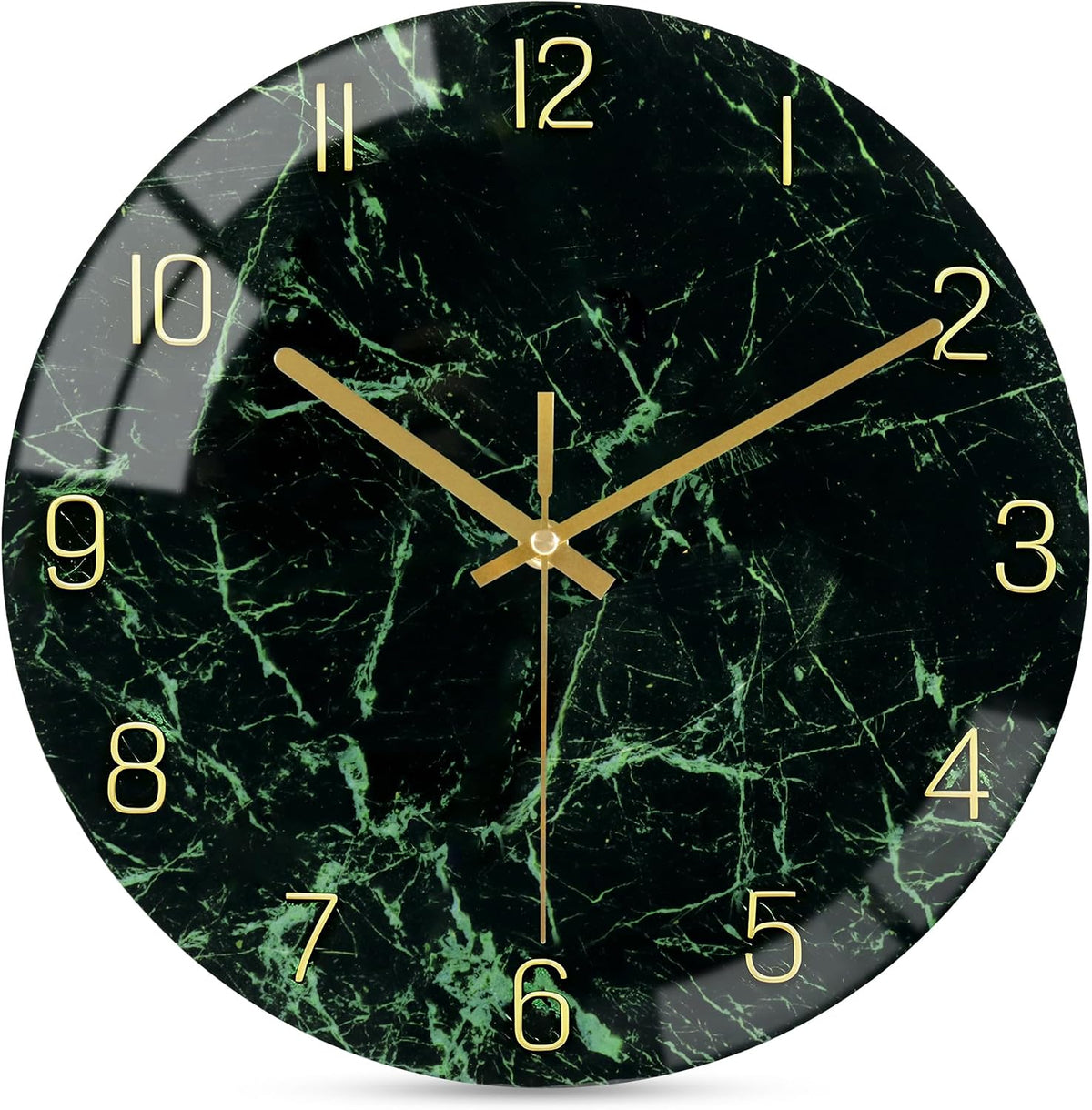 VIKMARI 12inch Emerald Green Abstract Marble Glass Wall Clock Kitchen Decor