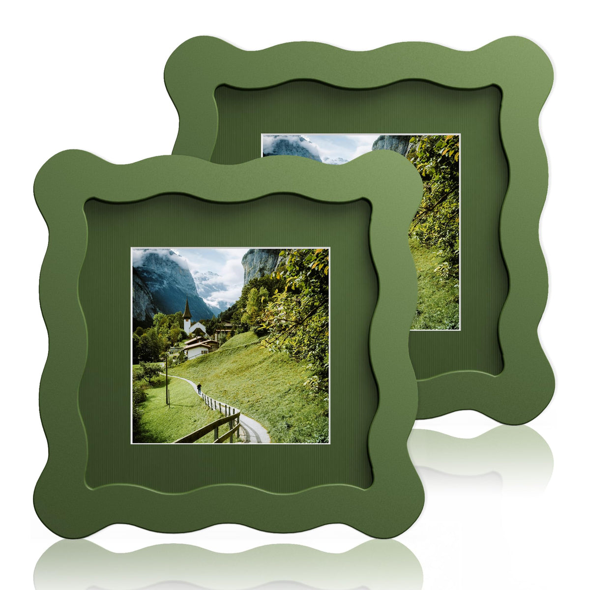 5x7 Wavy Picture Frame with 4x6 Mat, 5 x 7 Wood Frame, Real Glass