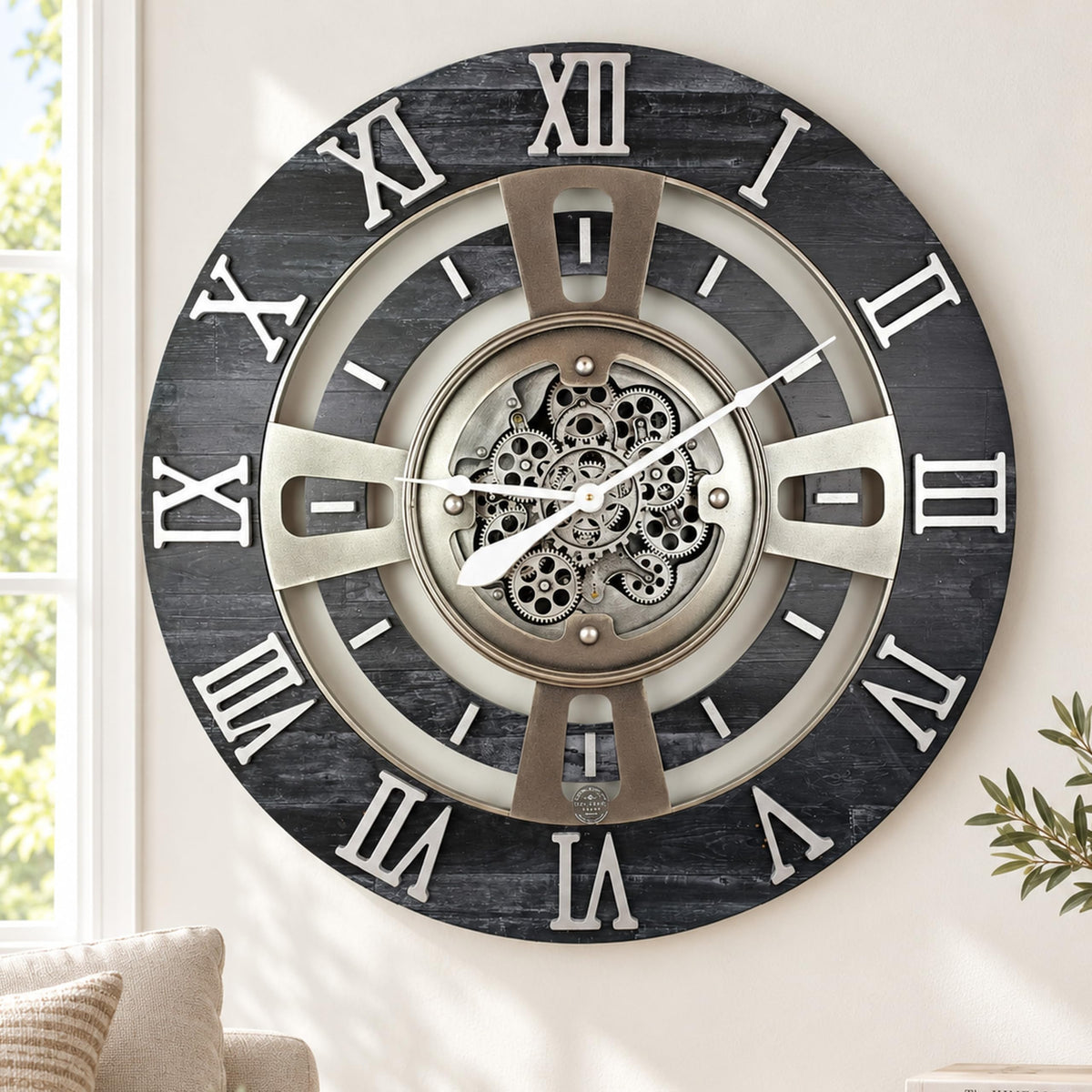 ImprovingLife The Gears Clock Real Moving Gear Wall Clock England Line (Vintage Brown, 36 inches (90 cm))
