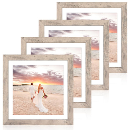 iRahmen 5x7 Picture Frame Set of 4, High Definition Real Glass Rustic Brown Frame, 5 x 7 Wood Photo Frames for Tabletop Display and Wall Mounting