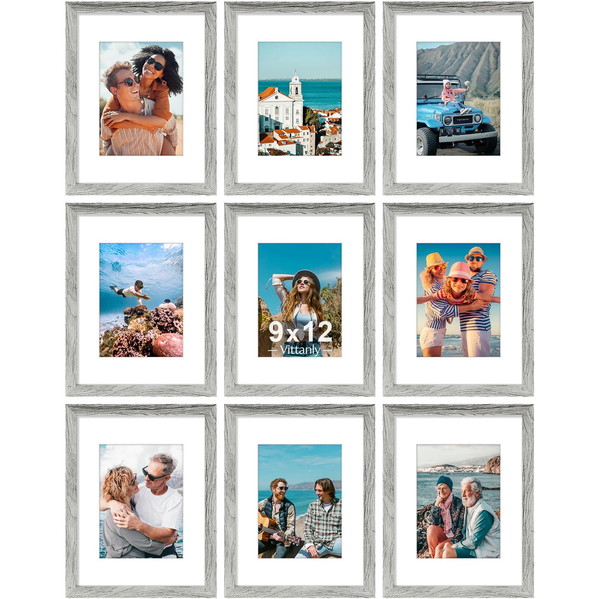 Vittanly 8x10 Picture Frames Set of 9 for Wall or Tabletop Display, Black