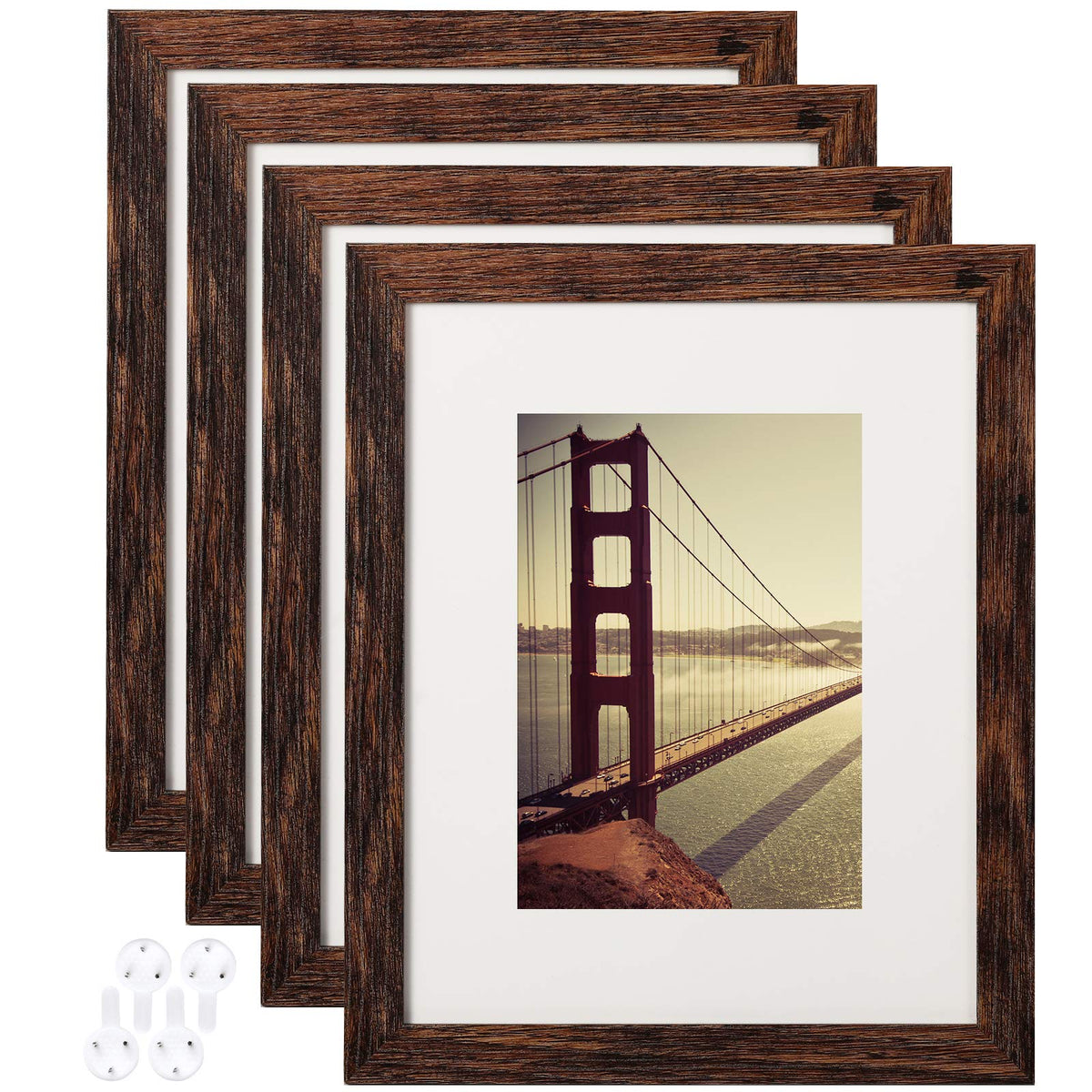 BAIJIALI 5x7 Picture Frame Distressed Farmhouse Wood Pattern Set of 4,Display 4x6 with Mat or 5x7 Without Mat,Multicolour