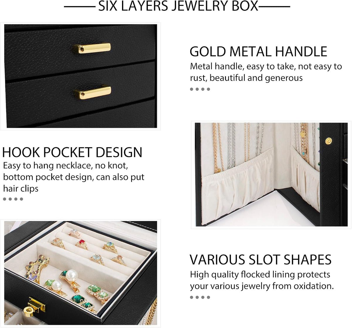 AKOZLIN 6-Tier Jewelry Box Organizer 5 Drawers Storage Black Regular