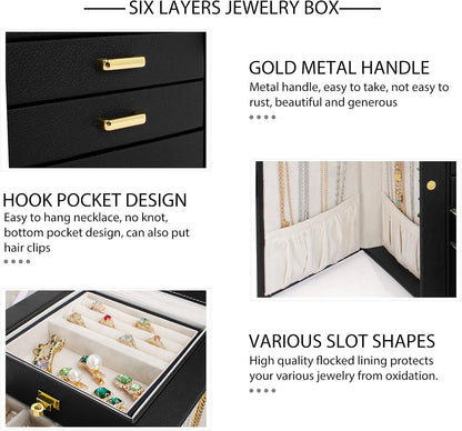 AKOZLIN 6-Tier Jewelry Box Organizer 5 Drawers Storage Black Regular