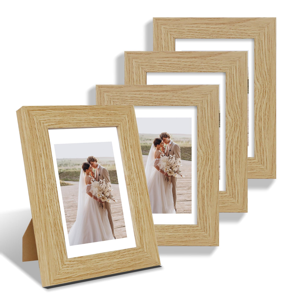 Hongkee 5x7 Picture Frame Set of 4, Real Glass and Wooden Frame, 4x6 Mat