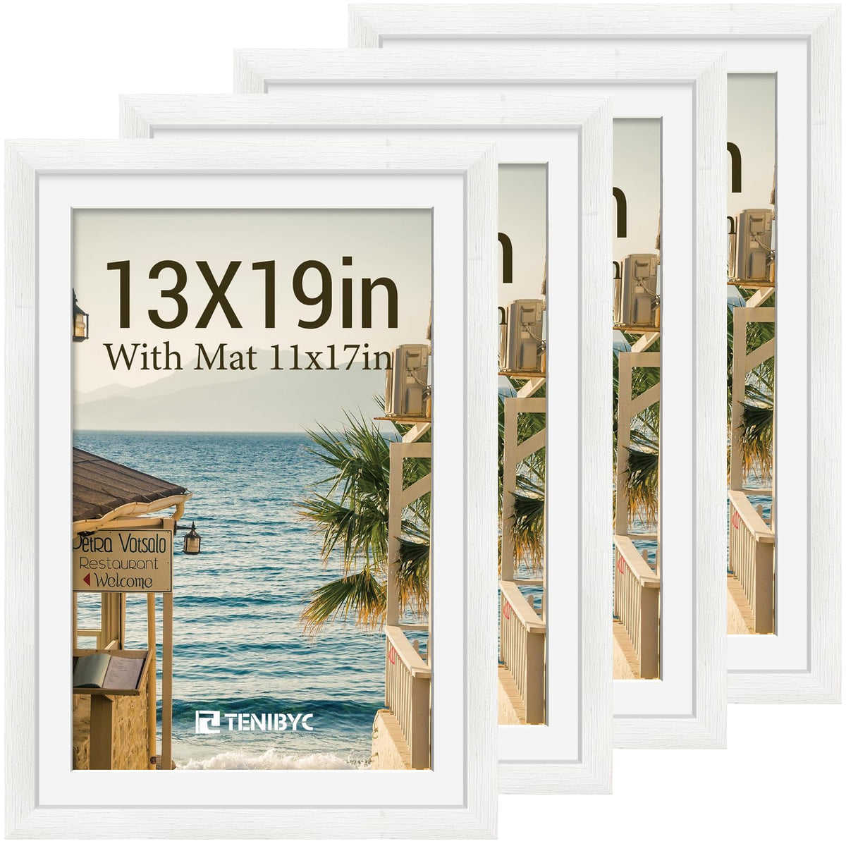 5x7 picture frame 4 Pack, 4x6 Mat, Black Wood, Glass, for Photo