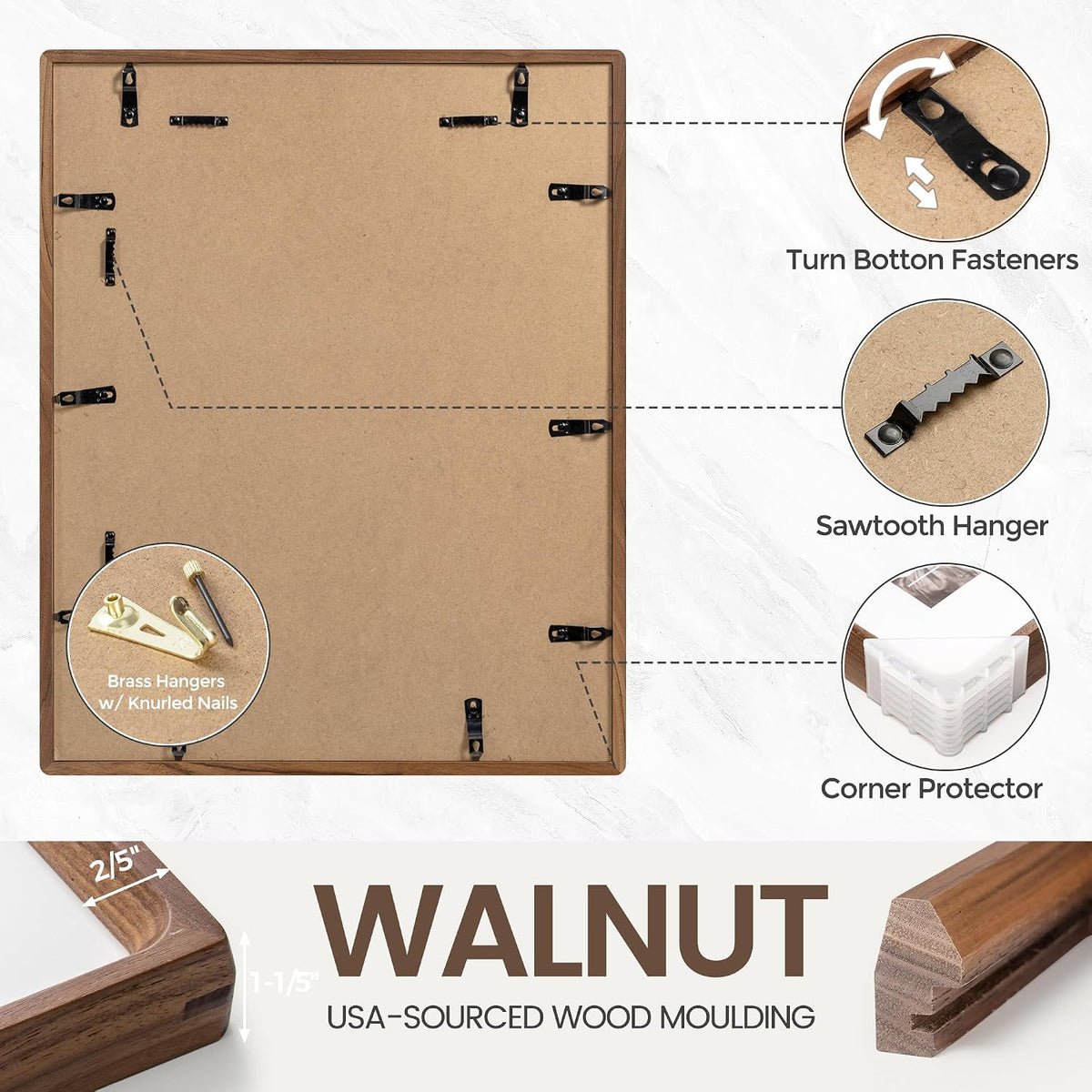 Picture Frame, USA-Sourced Hardwood Photo Frame, Walnut, 11x14