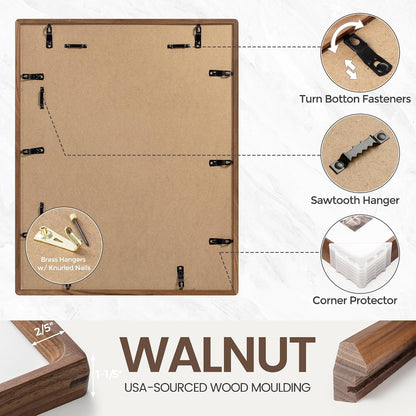 Picture Frame, USA-Sourced Hardwood Photo Frame, Walnut, 11x14