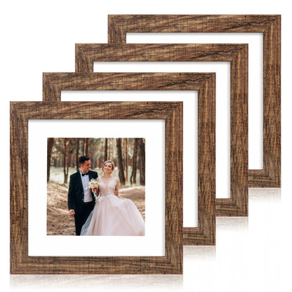 iRahmen 5x7 Picture Frame Set of 4, High Definition Real Glass Rustic Brown Frame, 5 x 7 Wood Photo Frames for Tabletop Display and Wall Mounting