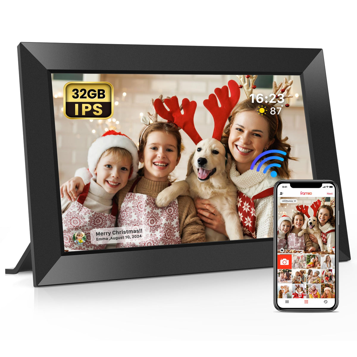 Frameo 10.1 Inch WiFi Digital Picture Frame with 32GB Memory, 1280 x 800 IPS Touch Screen Smart Electronic Photo Frame, Wall Mountable, Auto-Rotate, Share Photos/Videos Via Frameo App from Anywhere