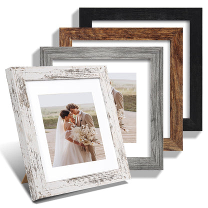 Hongkee 5x7 Picture Frame Set of 4, Real Glass and Wooden Frame, 4x6 Mat