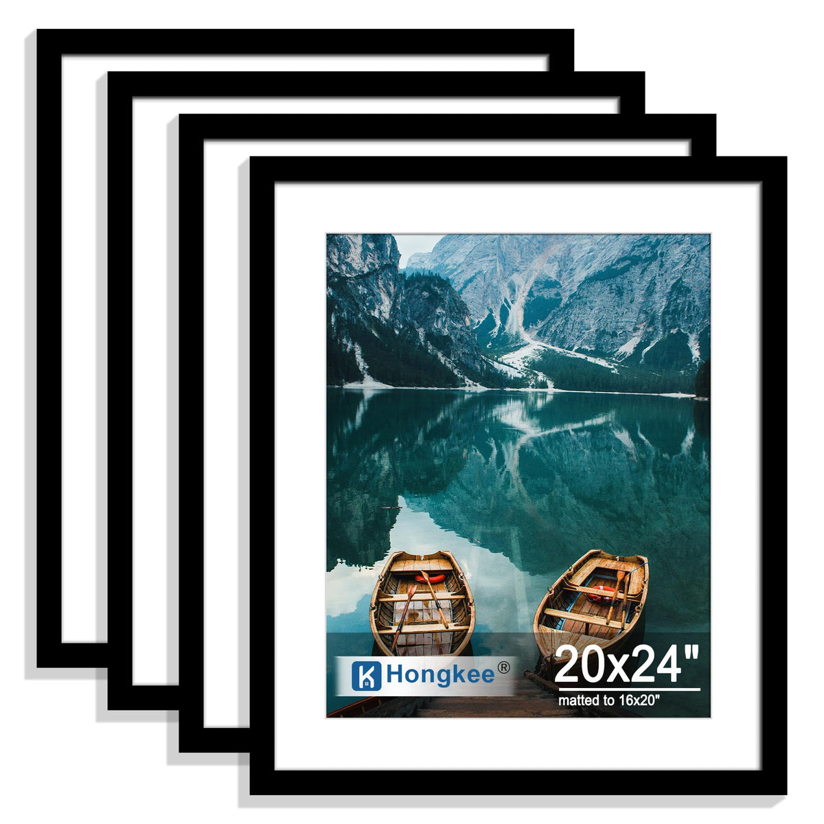 Hongkee 5x7 Picture Frame Set of 4, Real Glass and Wooden Frame, 4x6 Mat