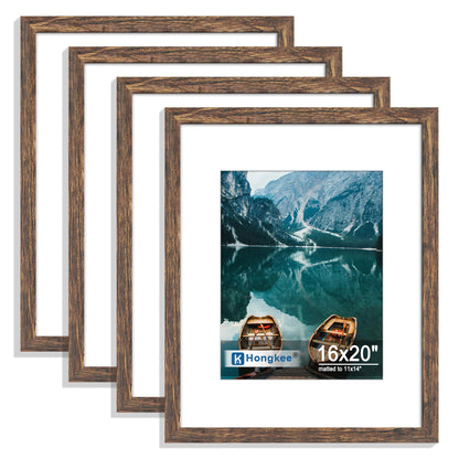 Hongkee 5x7 Picture Frame Set of 4, Real Glass and Wooden Frame, 4x6 Mat