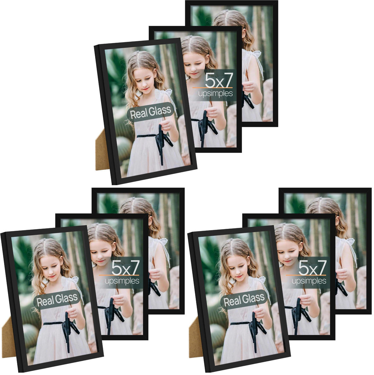 upsimples 4x6 Picture Frame Glass, Thin Border, Black Photo Frames, 3 Pack