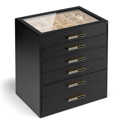 Vlando 4-Drawer Jewelry Box Organizer with Glass Lid, White