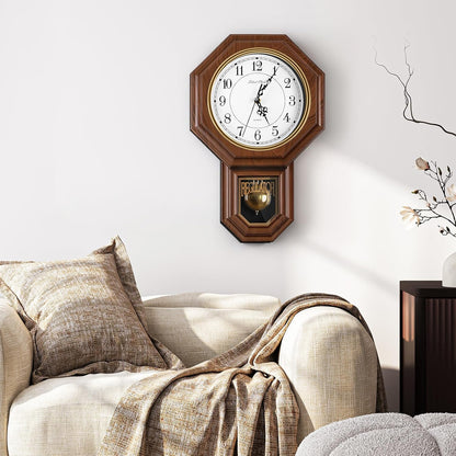 Pendulum Wall Clock,Imitation Wood Plastic Regulator Wall Clocks,Brown