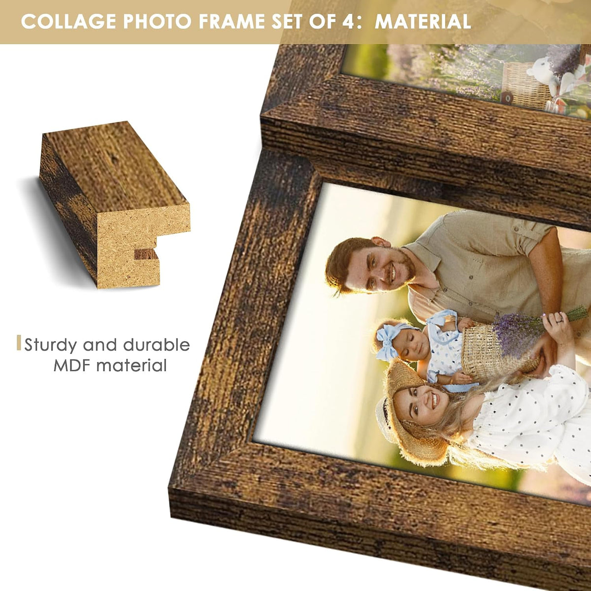 DUENPY 4x6 Collage Frame Tempered Glass For 4 4x6 Photos Brown