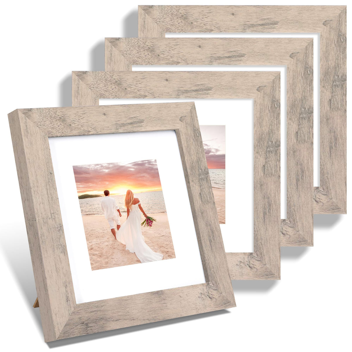 iRahmen 5x7 Picture Frame Set of 4, High Definition Real Glass Rustic Brown Frame, 5 x 7 Wood Photo Frames for Tabletop Display and Wall Mounting