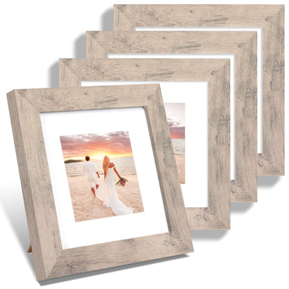 iRahmen 5x7 Picture Frame Set of 4, High Definition Real Glass Rustic Brown Frame, 5 x 7 Wood Photo Frames for Tabletop Display and Wall Mounting