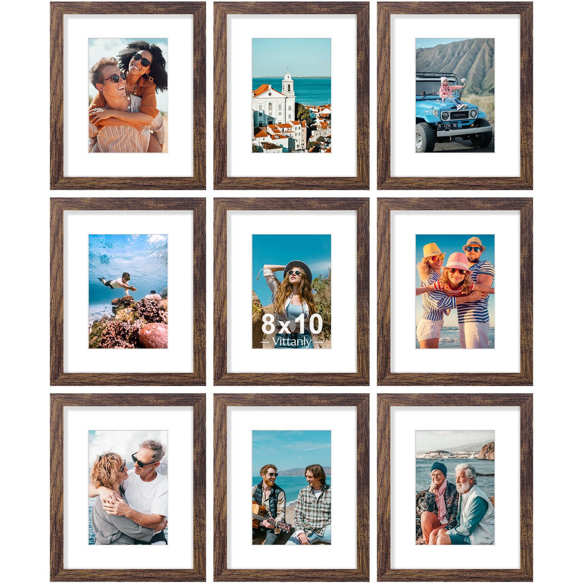 Vittanly 8x10 Picture Frames Set of 9 for Wall or Tabletop Display, Black