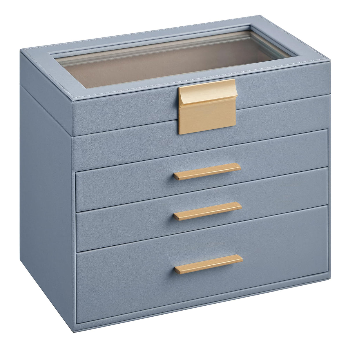 SONGMICS Jewelry Box Organizer, 3-Layer Storage with 2 Drawers, Glass Lid