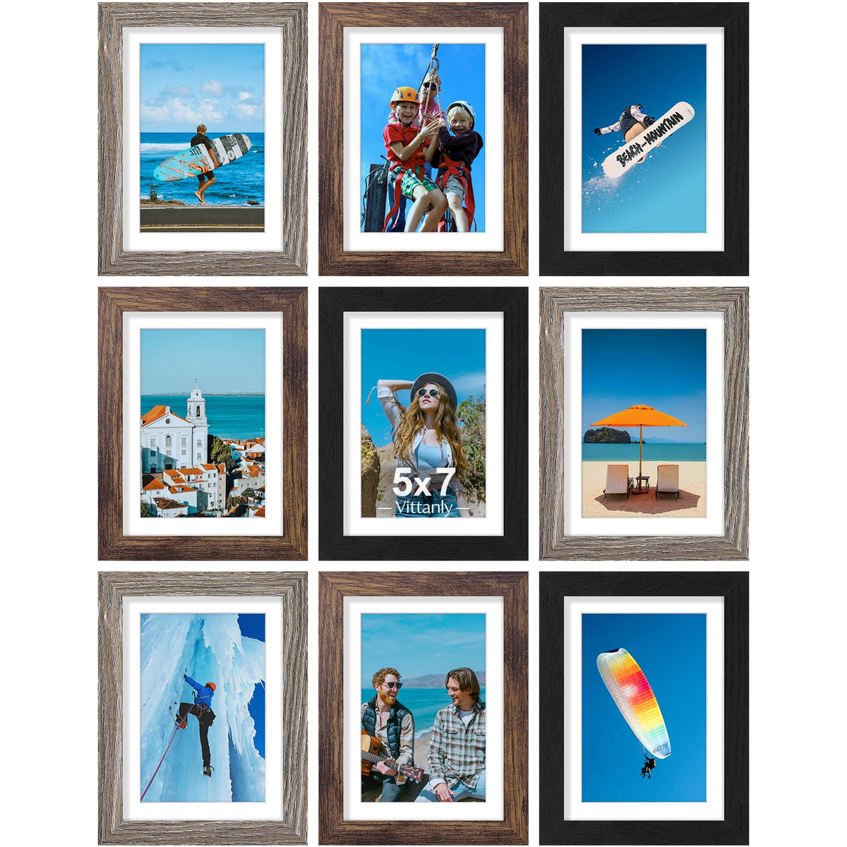 Vittanly 8x10 Picture Frames Set of 9 for Wall or Tabletop Display, Black