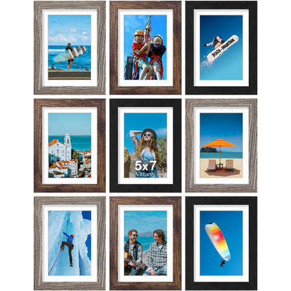 Vittanly 8x10 Picture Frames Set of 9 for Wall or Tabletop Display, Black