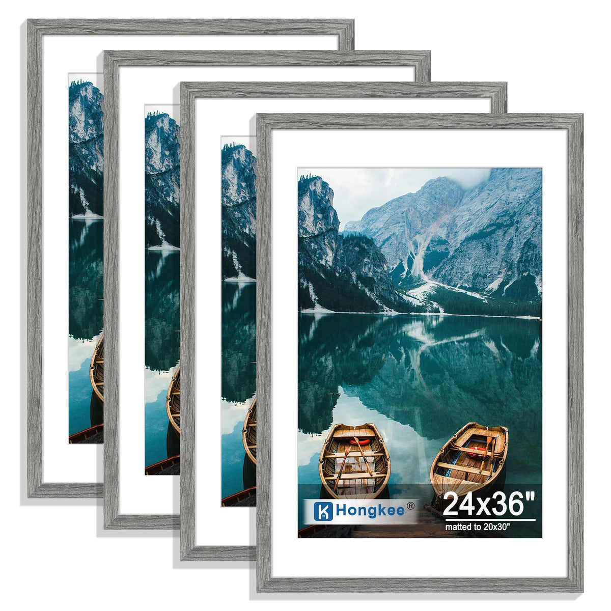 Hongkee 5x7 Picture Frame Set of 4, Real Glass and Wooden Frame, 4x6 Mat