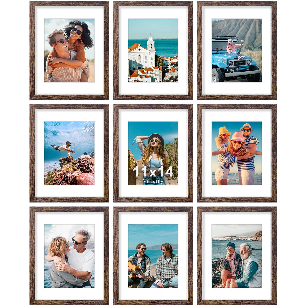 Vittanly 8x10 Picture Frames Set of 9 for Wall or Tabletop Display, Black