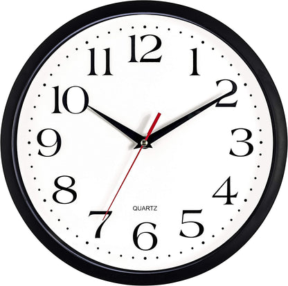 Bernhard Products Black Wall Clock Silent Non Ticking 12 Inch Quality Quartz Battery Operated Round Easy to Read Home/Office/Kitchen/Classroom/School Clocks