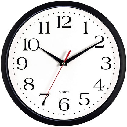 Bernhard Products Black Wall Clock Silent Non Ticking 12 Inch Quality Quartz Battery Operated Round Easy to Read Home/Office/Kitchen/Classroom/School Clocks