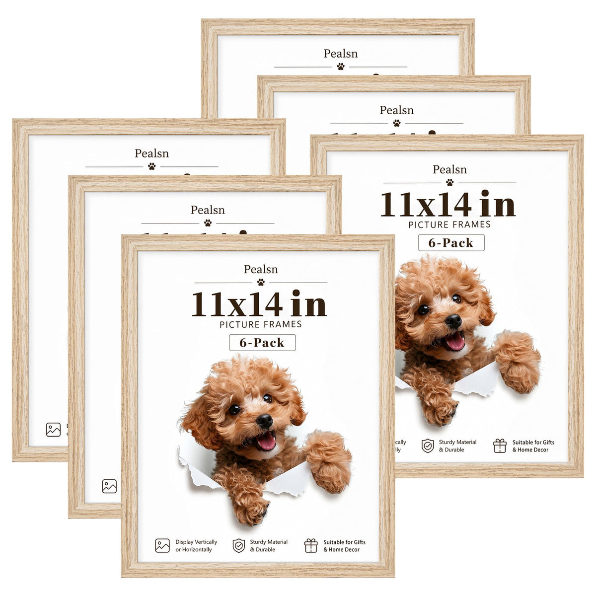 PEALSN 8x10 Picture Frame Set of 6, Wall or Tabletop, Black Woodgrain