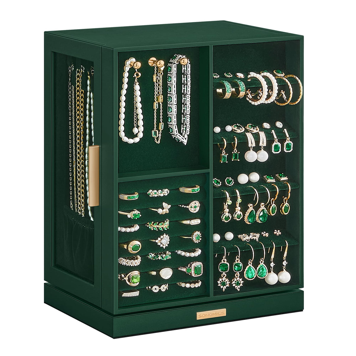 SONGMICS Jewelry Box Organizer, 360° Rotating, 5 Drawers, Laurel Green