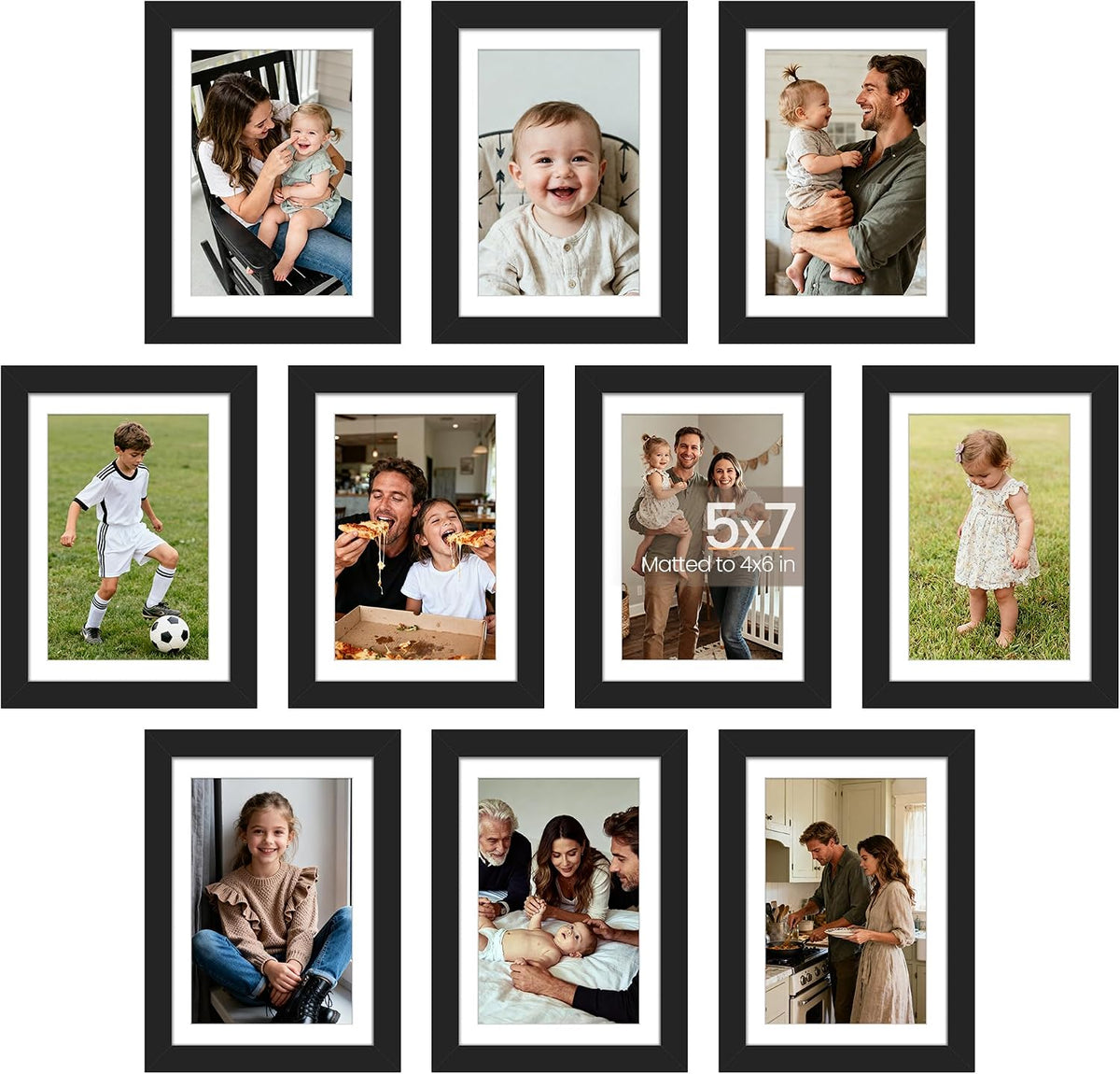 upsimples 5x7 Picture Frame, Photo Collage Wall Decor Set of 10, Black
