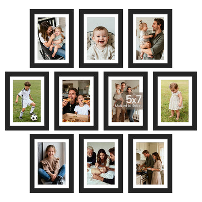 upsimples 8x10 Picture Frame Set of 10, Display Pictures 5x7 with Mat or 8x10 Without, Multi Photo Frames Collage for Wall or Tabletop Display, Black