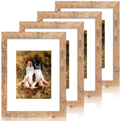iRahmen 5x7 Picture Frame Set of 4, High Definition Real Glass Rustic Brown Frame, 5 x 7 Wood Photo Frames for Tabletop Display and Wall Mounting