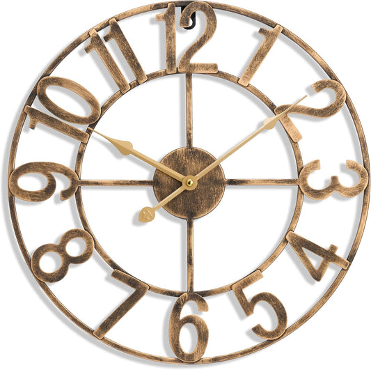 Sorbus Large Wall Clock, Metal Frame, Battery Powered (24 Inch, Bronze)