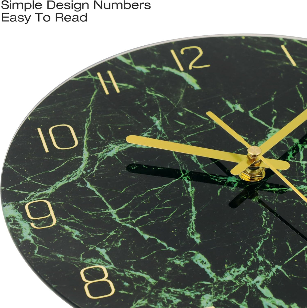 VIKMARI 12inch Emerald Green Abstract Marble Glass Wall Clock Kitchen Decor